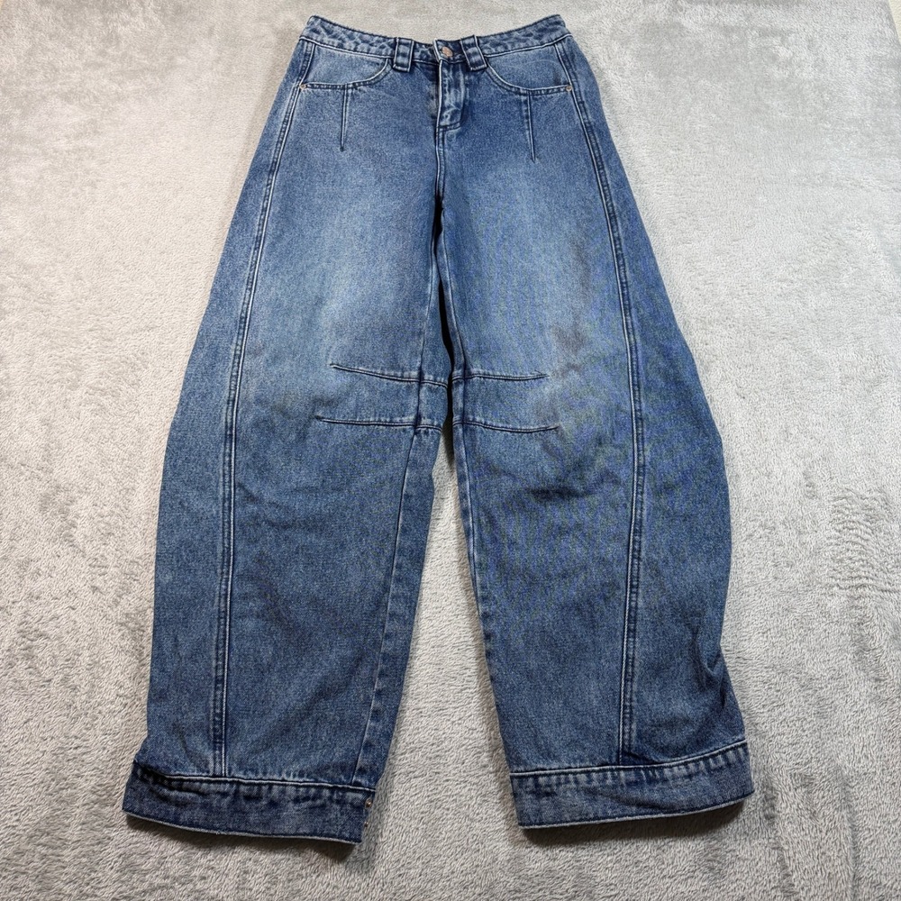 BDG Baggy Jeans Women 24 Blue Medium Wash High Rise Barrel Leg Skater Y2K Grunge